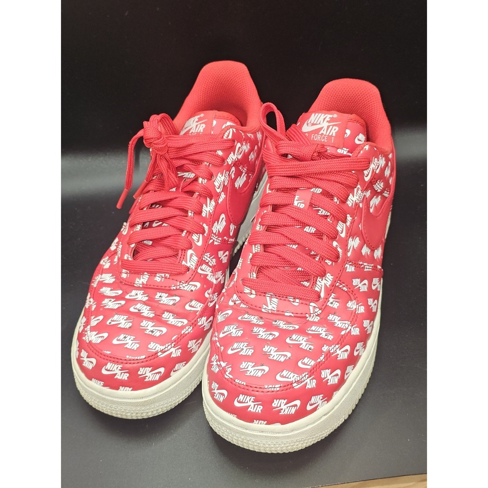 [US 8] NIKE AIR FORCE 1 AF1 Low University Red All Over Print Logo Shoes